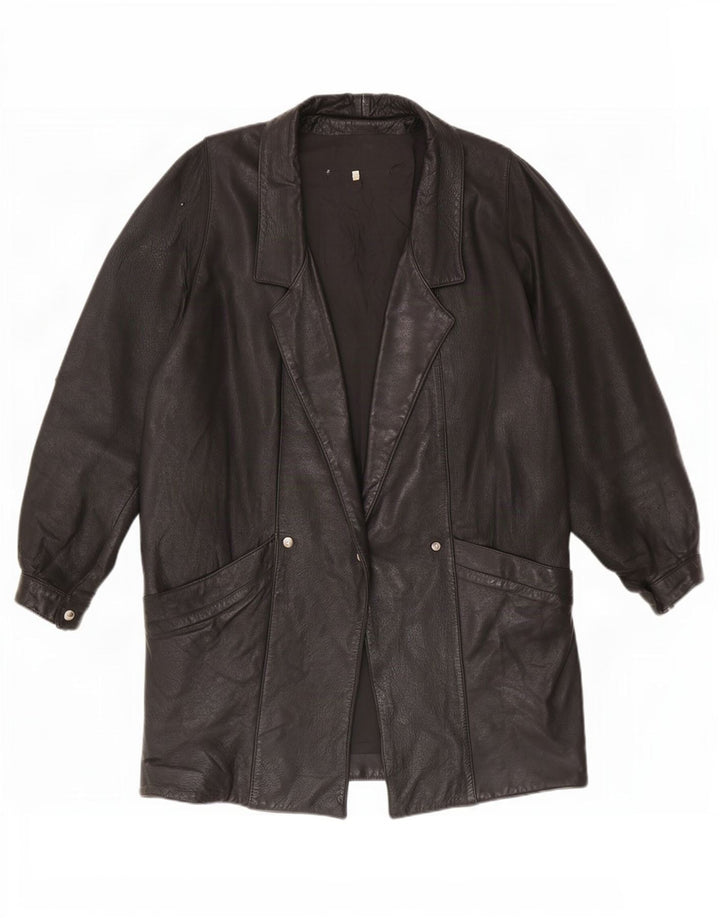Cappotto oversize in pelle vintage da donna UK 12 medio nero