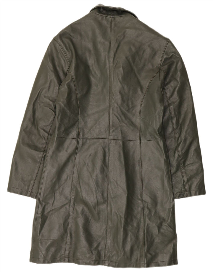 Cappotto in pelle vintage da donna UK 14 in pelle kaki media