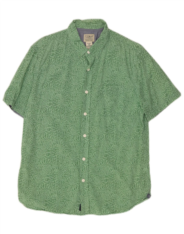 L.L.BEAN Mens Slightly Fitted Abstract Pattern Shirt Medium Green Vintage L.L.Bean and Second-Hand L.L.Bean from Messina Hembry 
