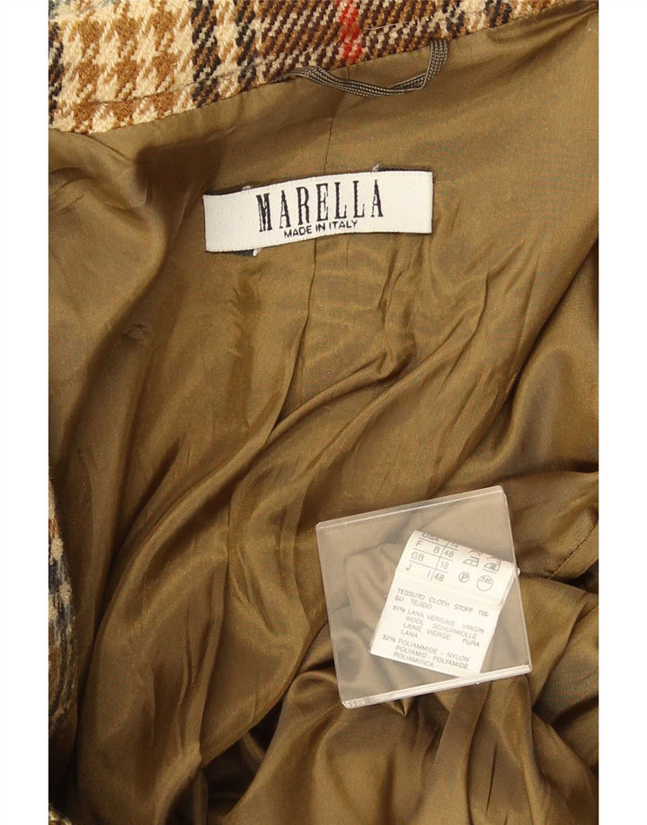 Giacca blazer da donna a 2 bottoni Marella UK 18 XL lana a quadri marrone