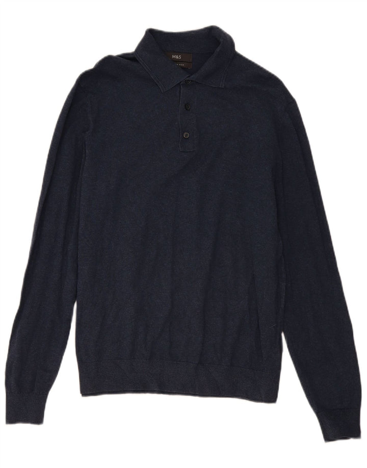 Maglione da uomo Marks & Spencer con collo alto in cotone blu navy medio