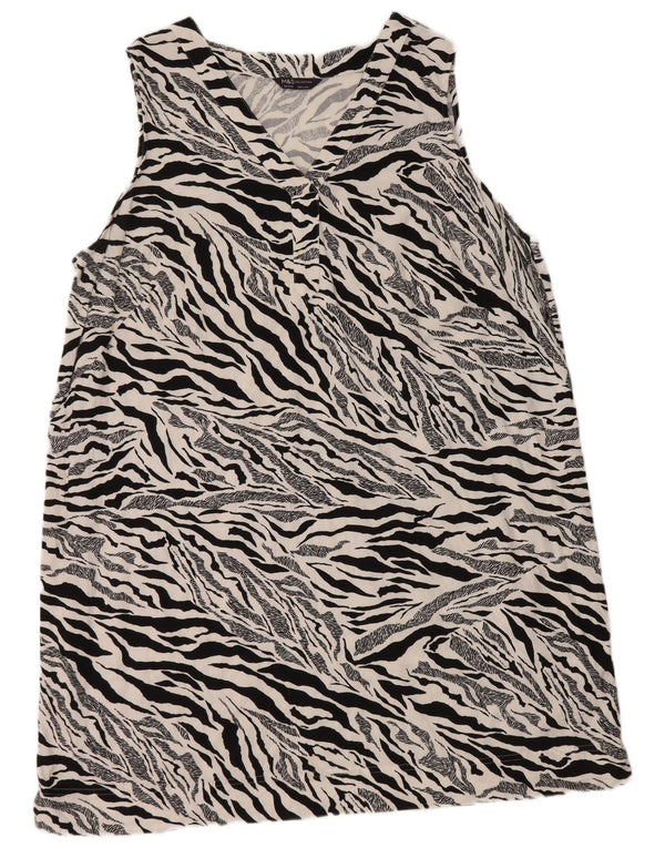 Abito a trapezio senza maniche da donna Marks & Spencer UK 22 2XL bianco stampa animalier