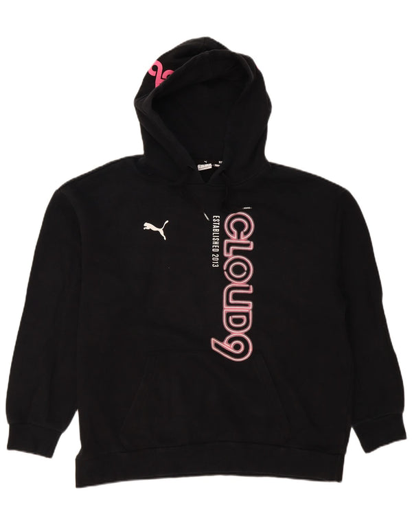 Felpa con cappuccio oversize grafica da donna Puma UK 14 cotone nero medio
