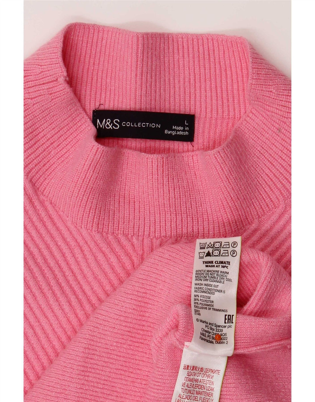 Maglione maglione a collo alto da donna Marks & Spencer UK 16 grande viscosa rosa
