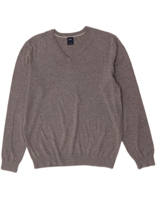 Maglione Boggi da uomo con scollo a V Milano in cotone chiazzato grigio medio