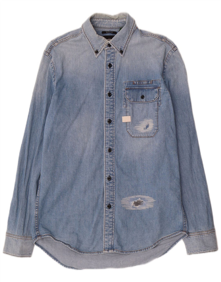 Camicia di jeans slim fit da uomo G-Star in cotone blu medio