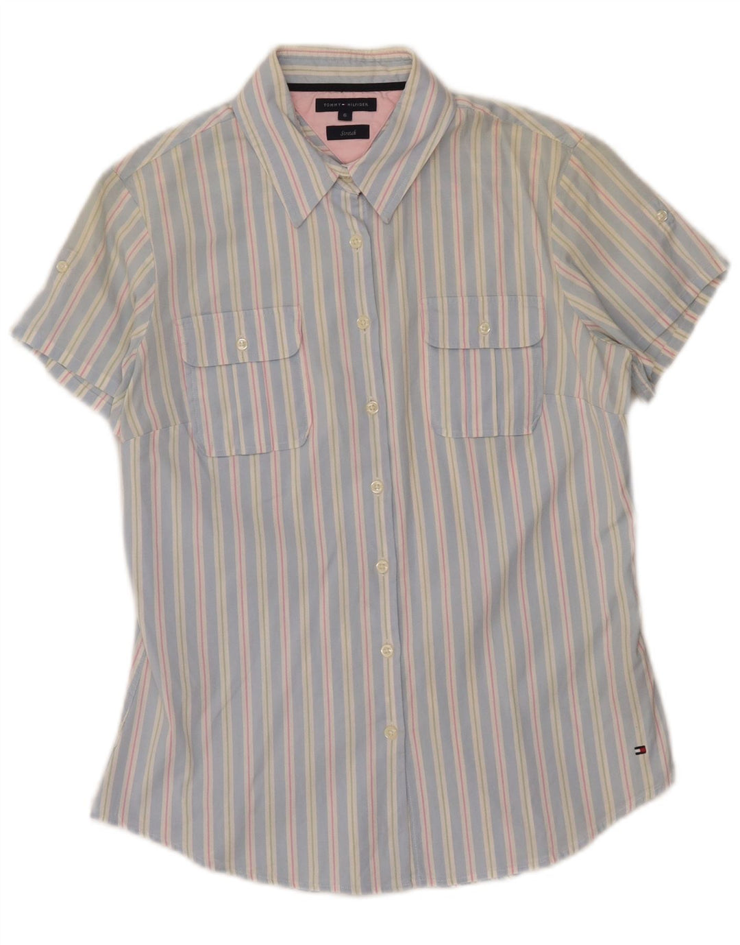 TOMMY HILFIGER Camicia a maniche corte da donna US 6 Cotone a righe blu medio