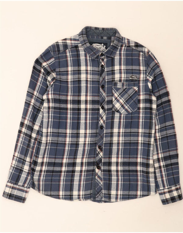 Camicia in flanella da uomo Weird Fish in cotone a quadri blu medio