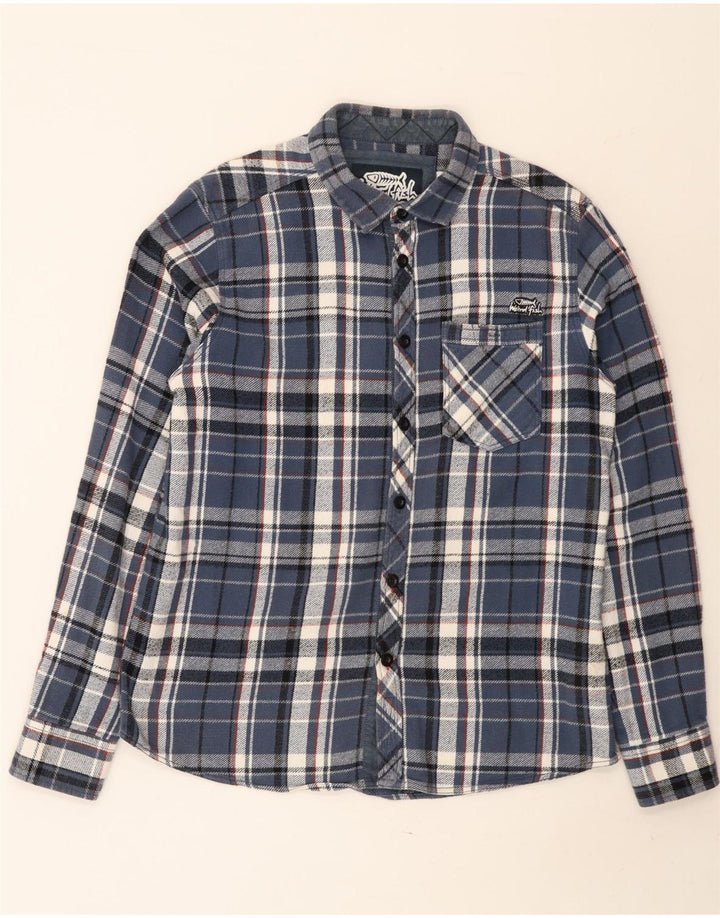 Camicia in flanella da uomo Weird Fish in cotone a quadri blu medio
