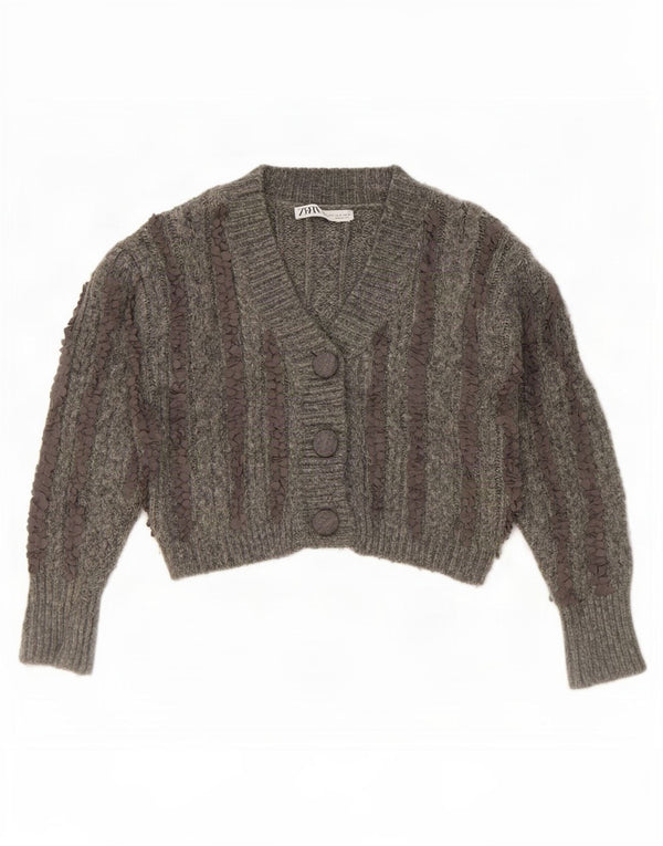 Maglione cardigan Bolero da donna Zara UK 10 piccolo grigio a righe