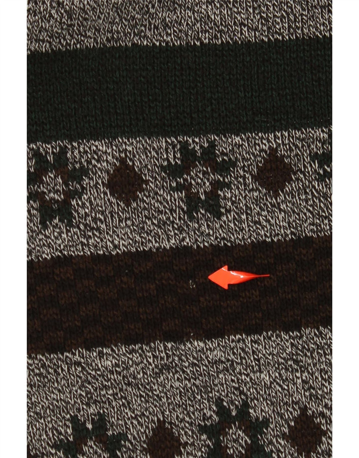 VINTAGE Maglione da uomo con zip e collo a righe grandi grigie