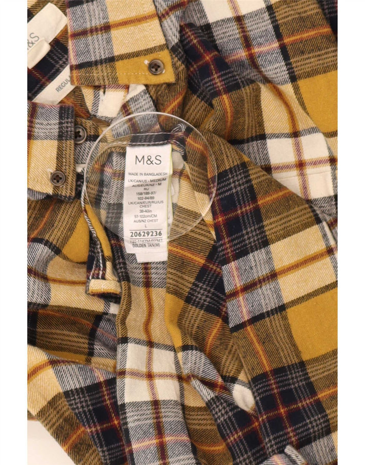 Camicia in flanella da uomo Marks & Spencer vestibilità regolare in cotone a quadri giallo medio