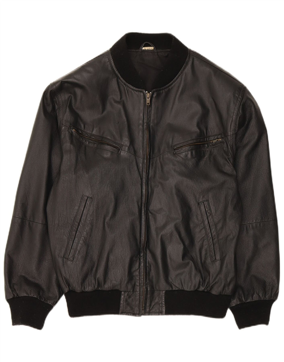 Giacca in pelle vintage da donna vestibilità ampia EU 38 in pelle nera media