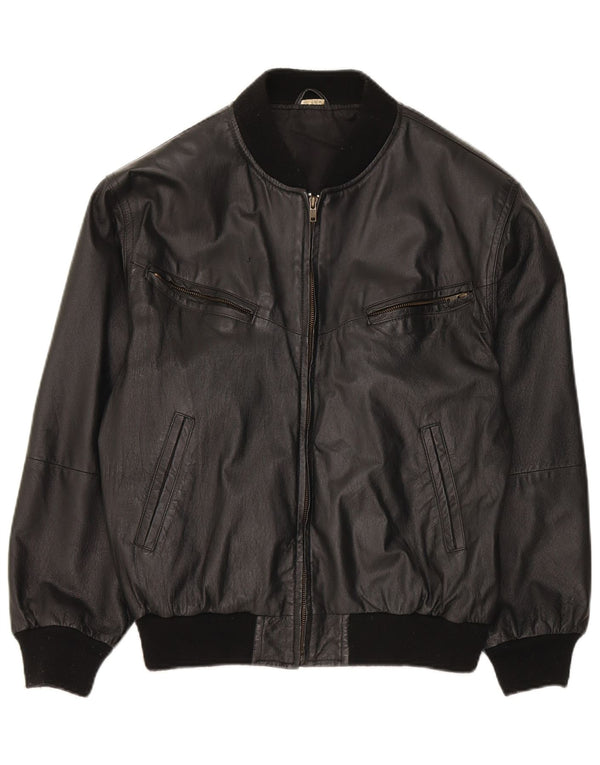 Giacca in pelle vintage da donna vestibilità ampia EU 38 in pelle nera media