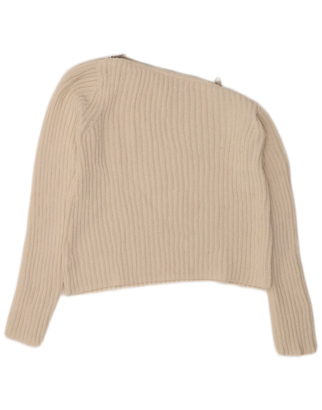 Maglione ZARA da donna con scollo a barca corto UK 12 poliestere bianco sporco medio