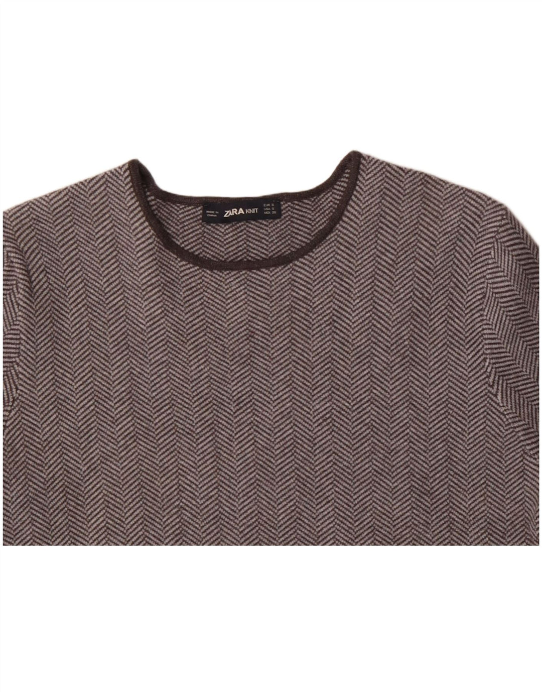 ZARA T-shirt da Donna Top UK 10 Small Grigio in viscosa a spina di pesce