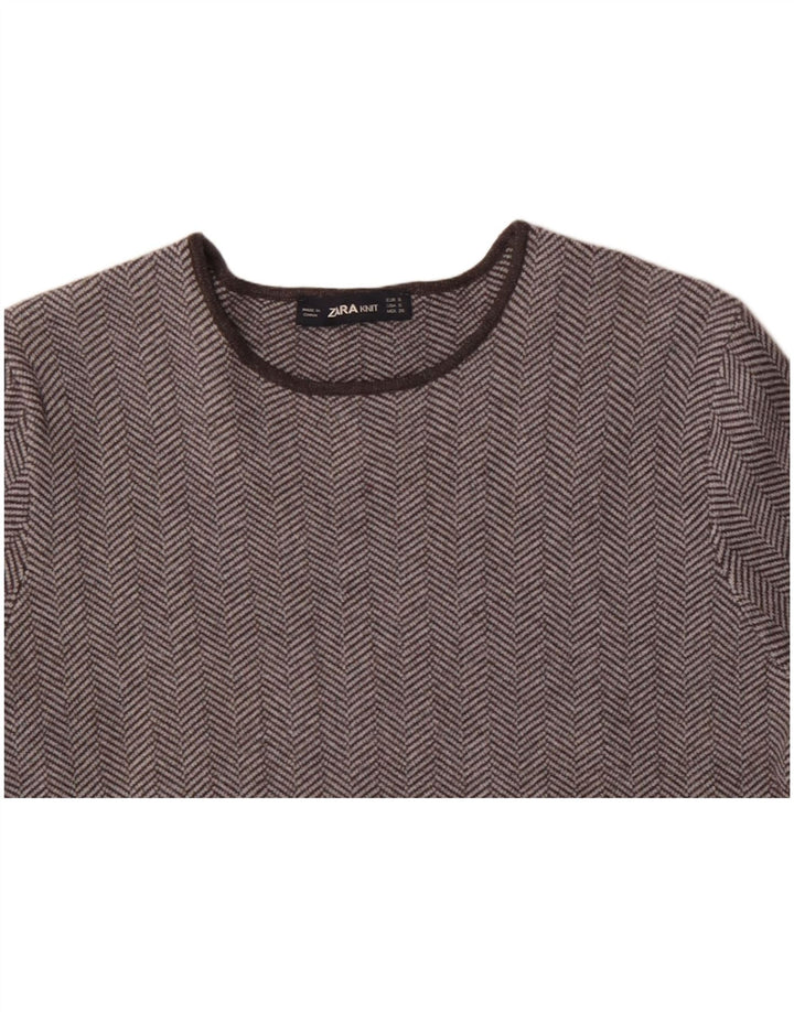 ZARA T-shirt da Donna Top UK 10 Small Grigio in viscosa a spina di pesce
