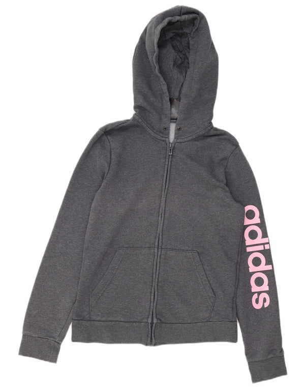 Maglione con cappuccio e zip grafica da donna Adidas UK 8/10 Piccolo cotone grigio