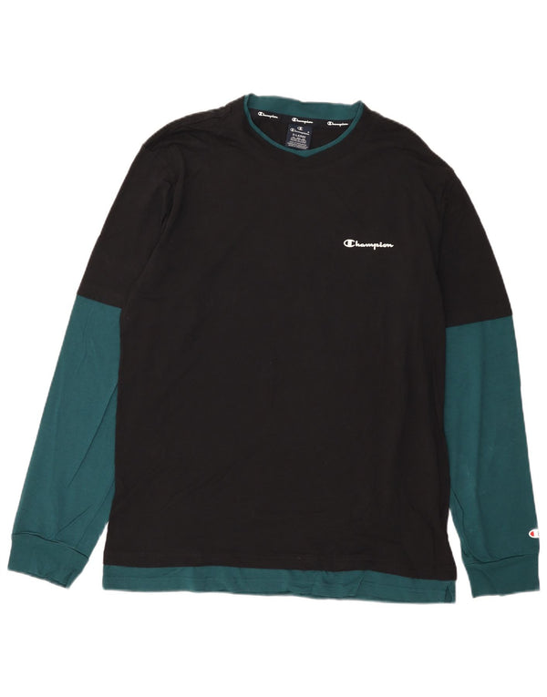 Maglia da uomo Champion a maniche lunghe XL in cotone color block nero