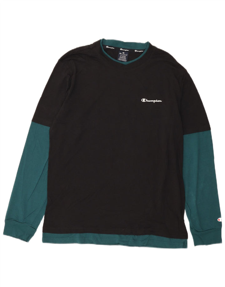 Maglia da uomo Champion a maniche lunghe XL in cotone color block nero