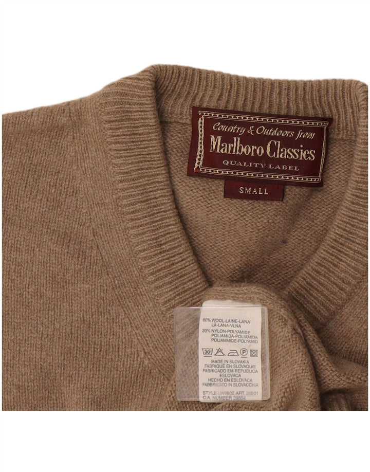 Marlboro Classics Maglione da uomo con scollo a V piccolo in lana beige