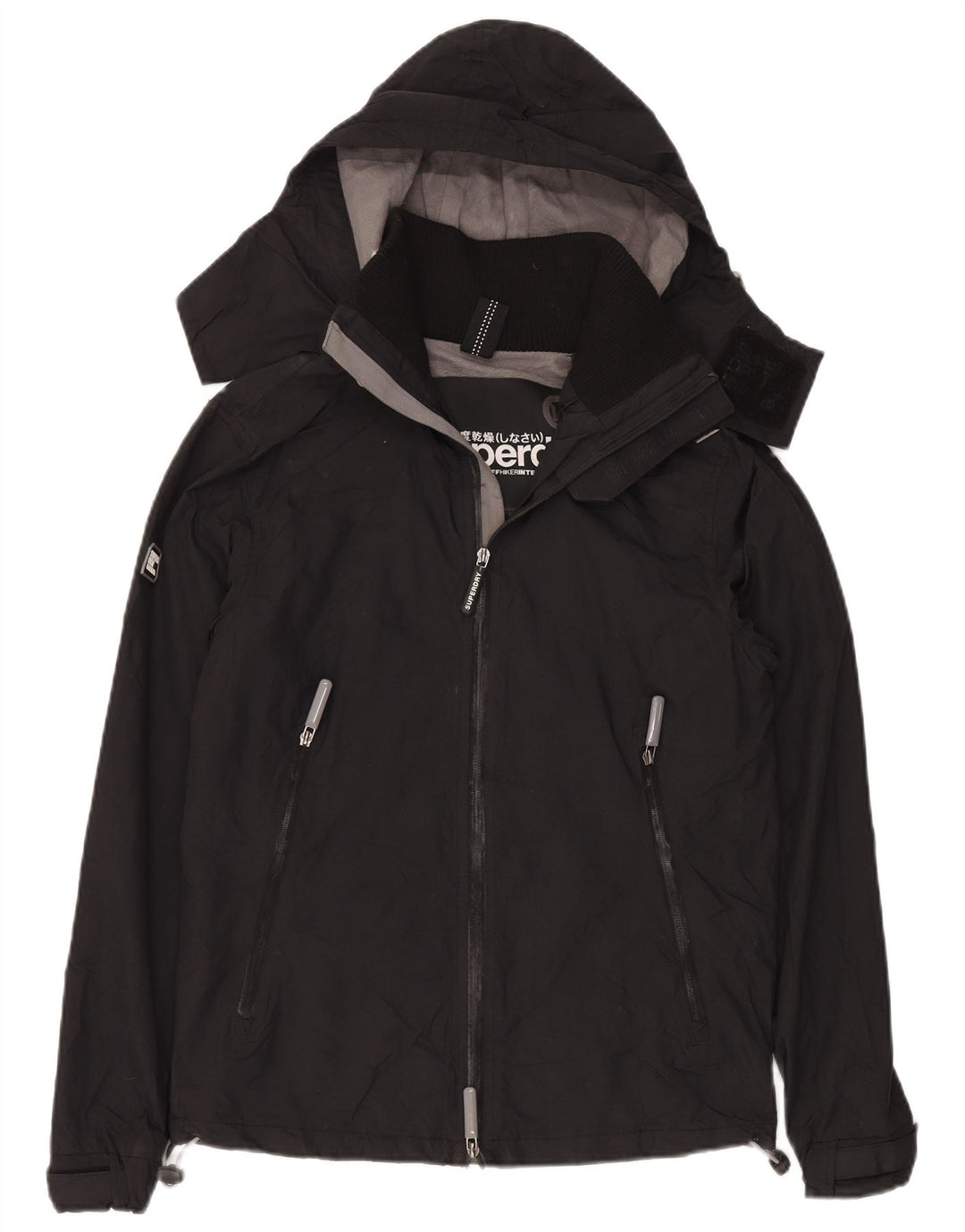 Giacca a vento con cappuccio da donna Superdry UK 14 nylon nero medio
