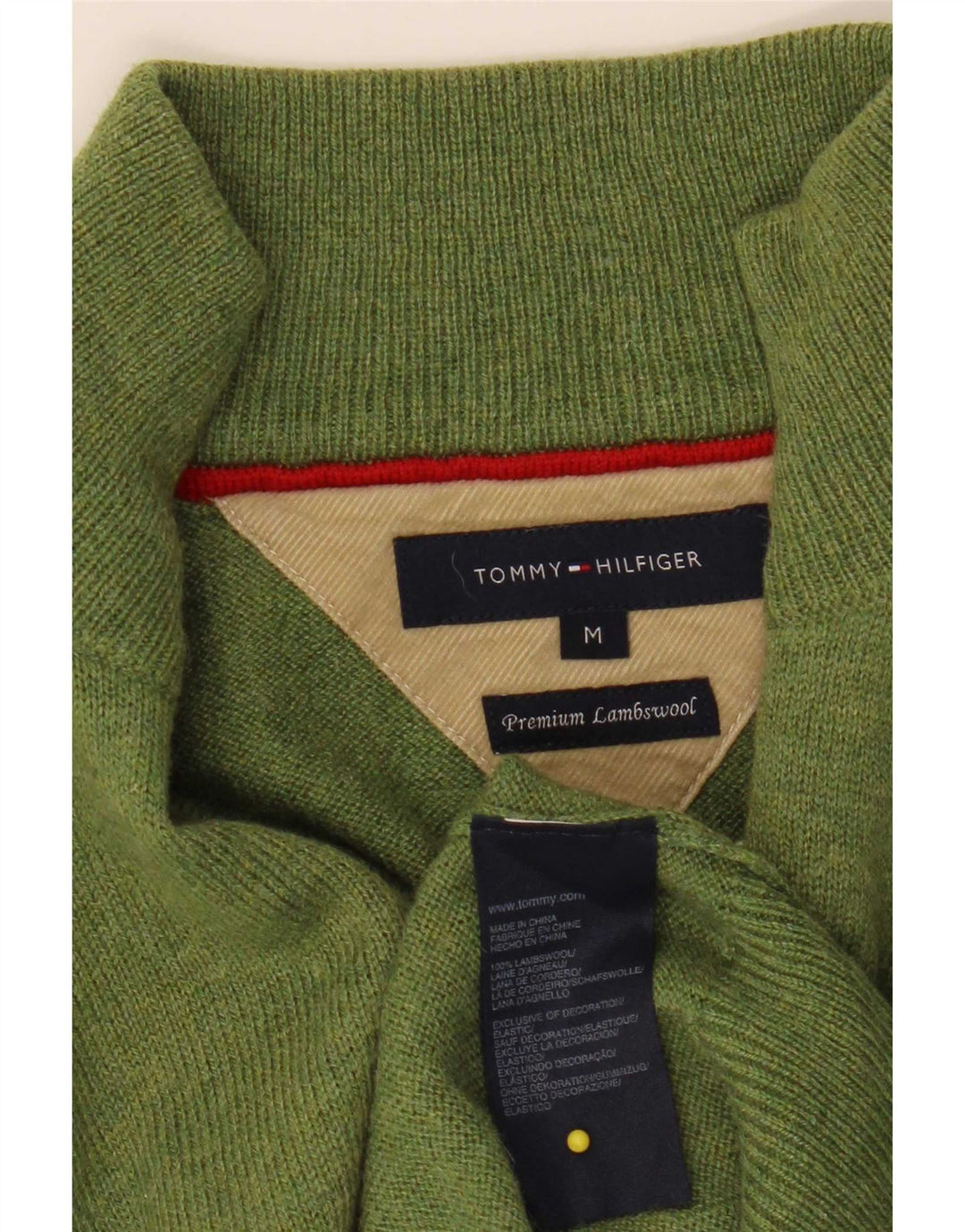 Tommy Hilfiger Maglione da uomo con zip e collo in lana d'agnello verde medio