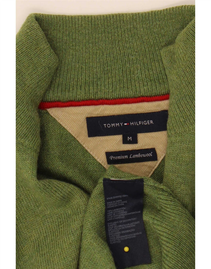 Tommy Hilfiger Maglione da uomo con zip e collo in lana d'agnello verde medio