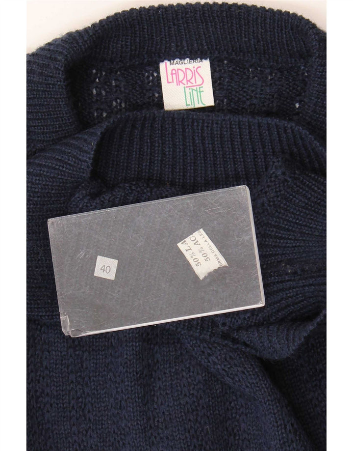 Maglione maglione girocollo da donna vintage EU 40 blocco colore blu navy medio