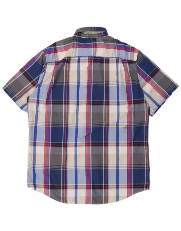Chaps Camicia a maniche corte da uomo a quadri grandi blu in poliestere