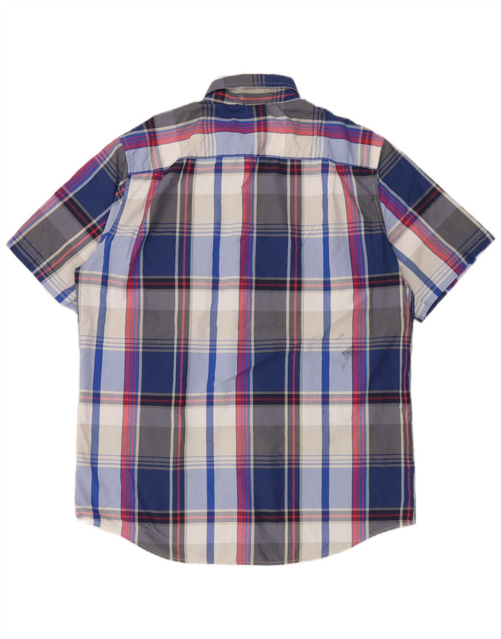 Chaps Camicia a maniche corte da uomo a quadri grandi blu in poliestere