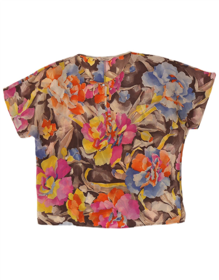 Camicetta da donna vintage Top IT 46 Grande acetato floreale multicolore
