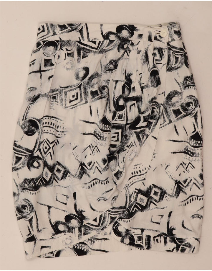 Gonna a portafoglio vintage da donna IT 44 media W26 viscosa geometrica bianca