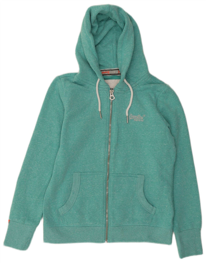 Maglione con cappuccio e zip da donna SUPERDRY UK 14 Grande poliestere screziato turchese