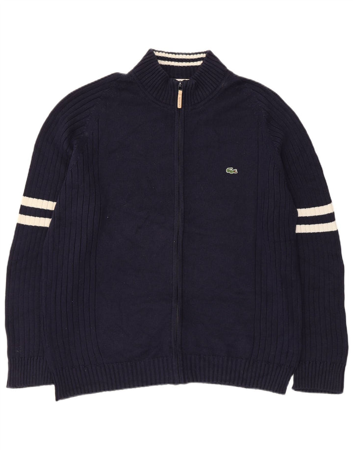 Maglione cardigan da uomo Lacoste taglia 6 XL cotone a righe blu navy