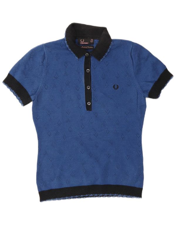 Fred Perry Womens Polo Shirt UK 10 Small Blue Colourblock Cotton
