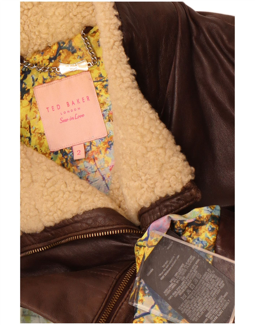 Giacca in pelle da donna Ted Baker taglia 2 piccola in pelle marrone