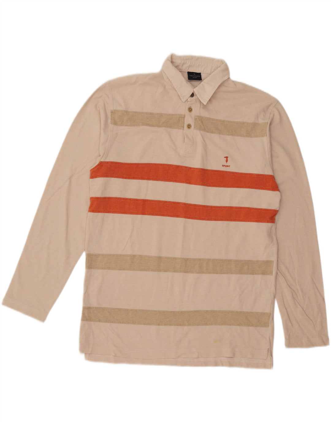 Polo Uomo Trussardi Manica Lunga XL Cotone Rigato Beige