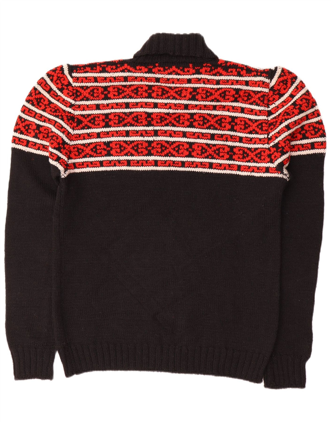 Maglione maglione vintage da uomo con collo alto, medio nero, Fair Isle