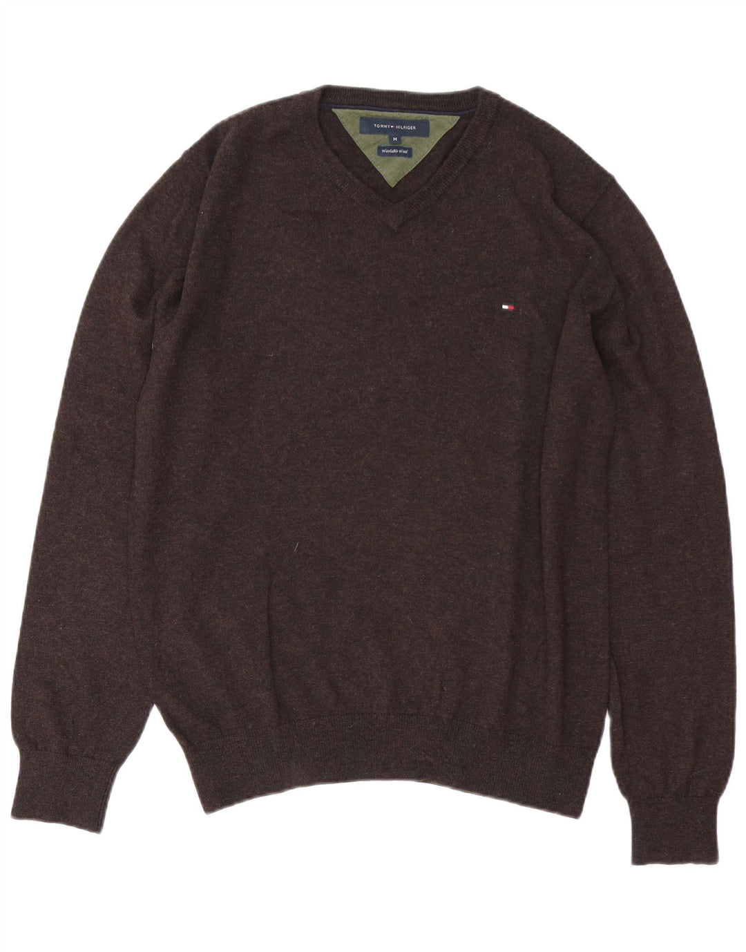 Tommy Hilfiger Uomo Maglione con scollo a V Maglione in lana marrone medio