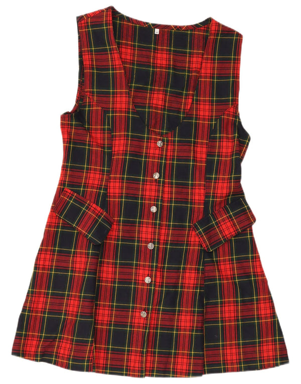 Abito a trapezio senza maniche da donna VINTAGE UK 14 Plaid rosso medio