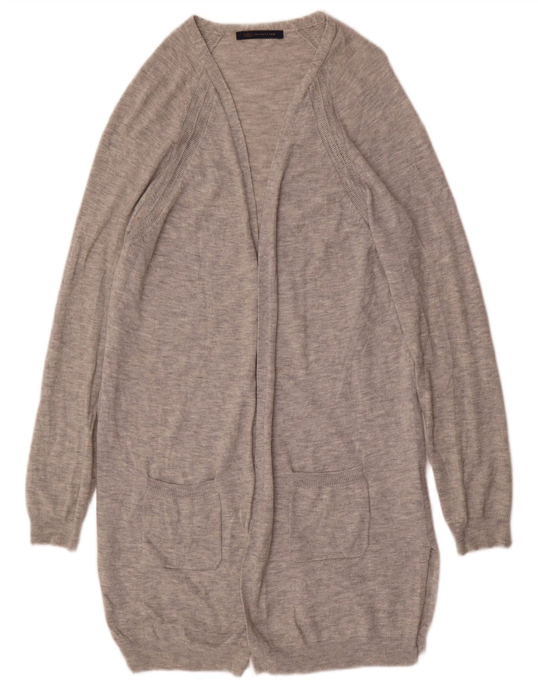 Maglione cardigan aperto lungo da donna Marks & Spencer UK 10 piccolo in lana grigia