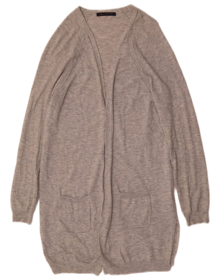 Maglione cardigan aperto lungo da donna Marks & Spencer UK 10 piccolo in lana grigia