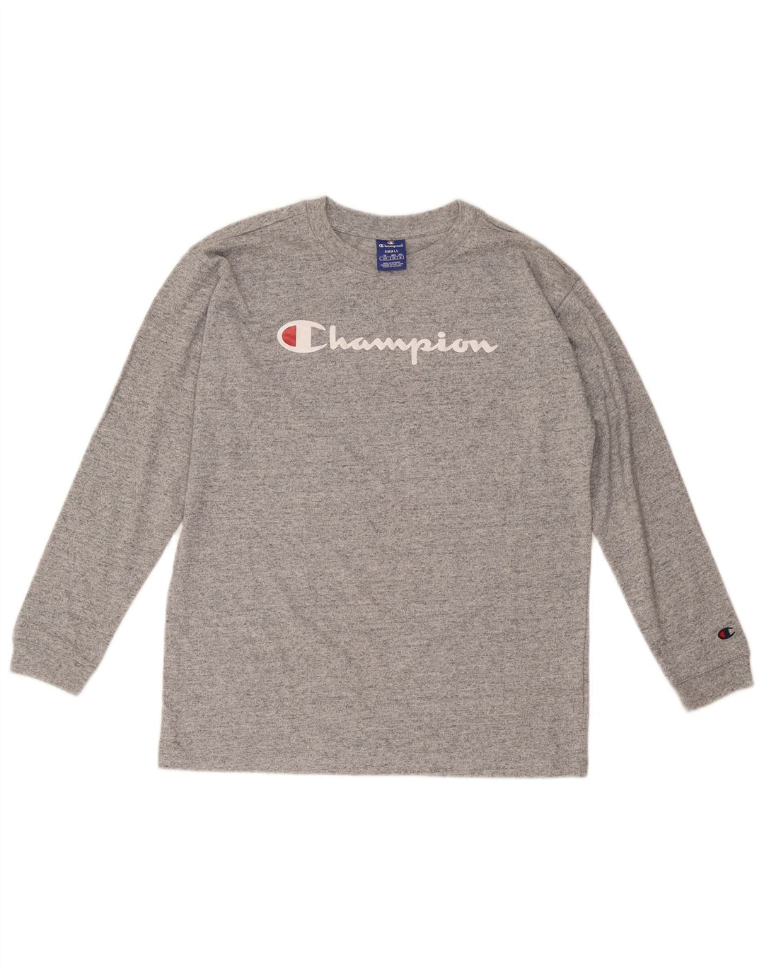 Champion Top grafico da uomo a maniche lunghe in cotone chiazzato grigio piccolo