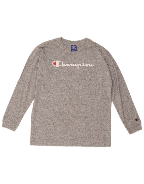 Champion Top grafico da uomo a maniche lunghe in cotone chiazzato grigio piccolo