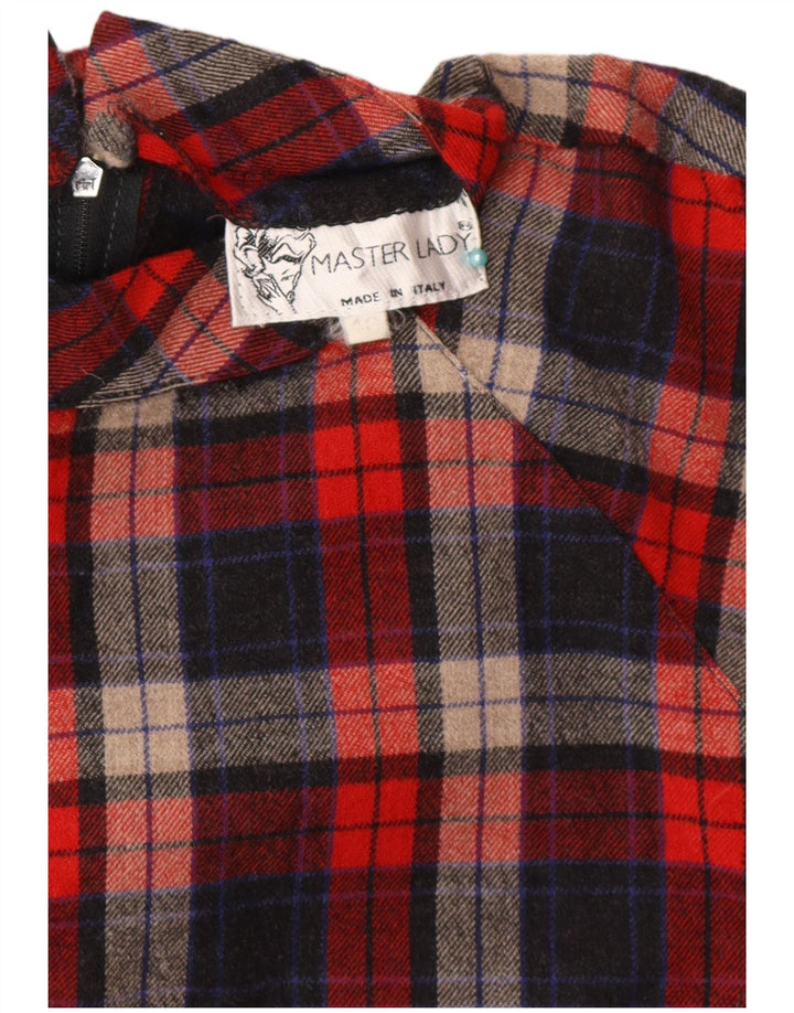 Abito a trapezio vintage da donna a maniche lunghe IT 46 grande quadretto rosso