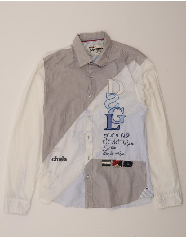 Desigual Camicia da uomo slim fit grafica grande in cotone color block multicolore