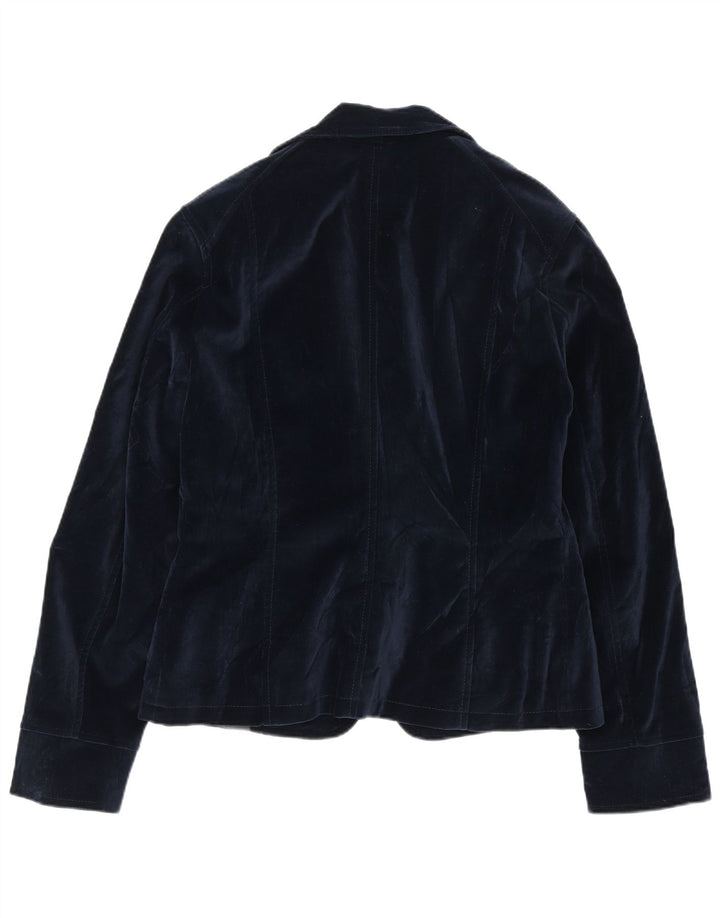 Giacca blazer in velluto a 2 bottoni vintage da donna IT 44 cotone medio blu navy