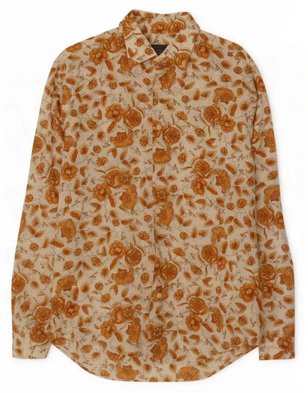 Zara Mens Shirt Large Beige Floral Cotton