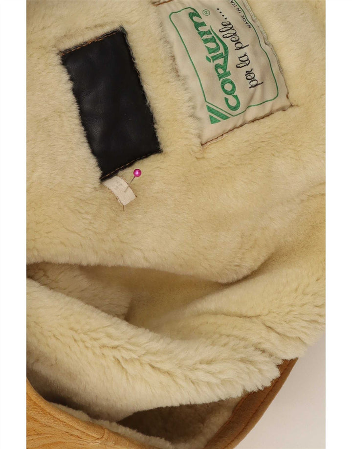 Giubbotto shearling vintage da uomo IT 54 2XL in pelle marrone
